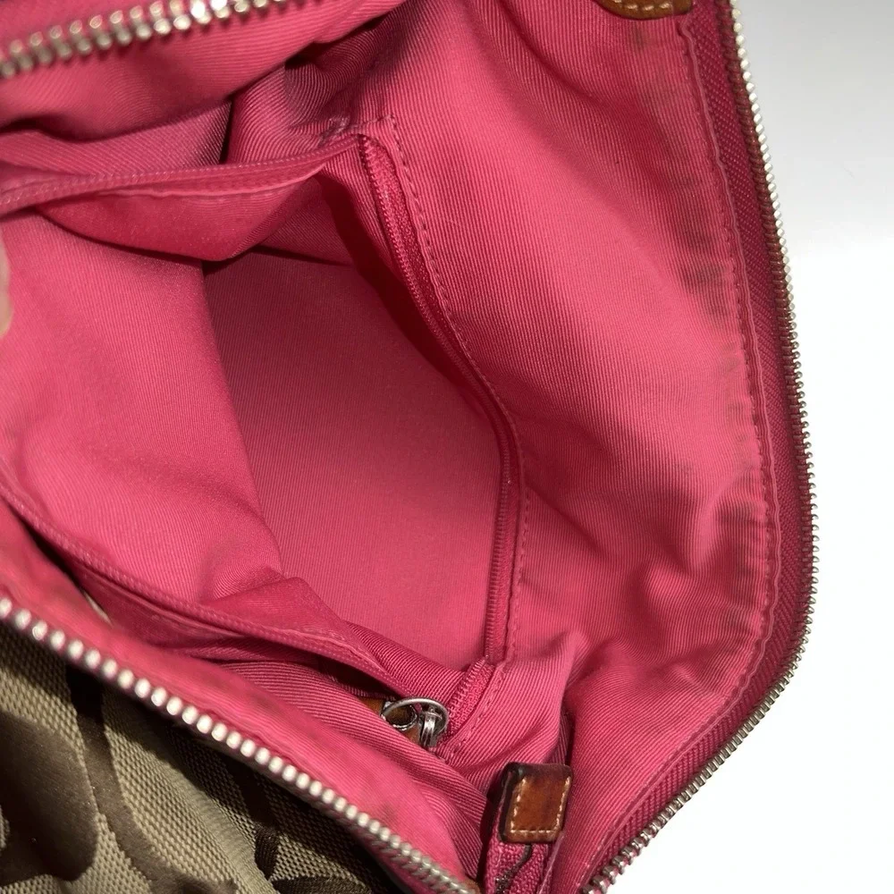 Coach Pink Beige Tan Signature Stripe Convertible Shoulder Bag